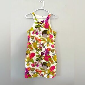 Trina Turk Aptos Stretch Cotton Sateen Sheath Shift Dress M 10 Floral Orchid